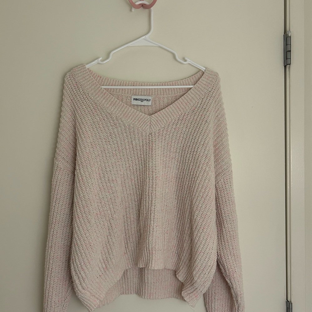 Princess Polly Light Pink V-Neck Sweater